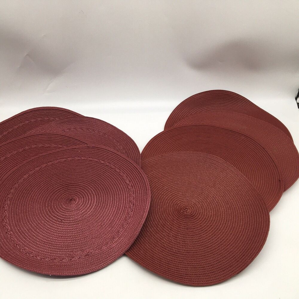 Basket Weave 15" Round  Placemats Set of 8 Red And Rust Pre-owned Never Used